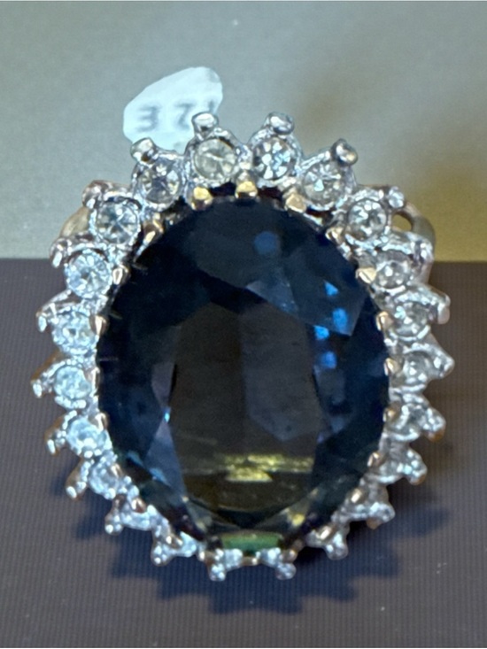Jewelry - Cocktail Ring Simulated Sapphire and CZ Set In 18 KGE - Women Jewelry